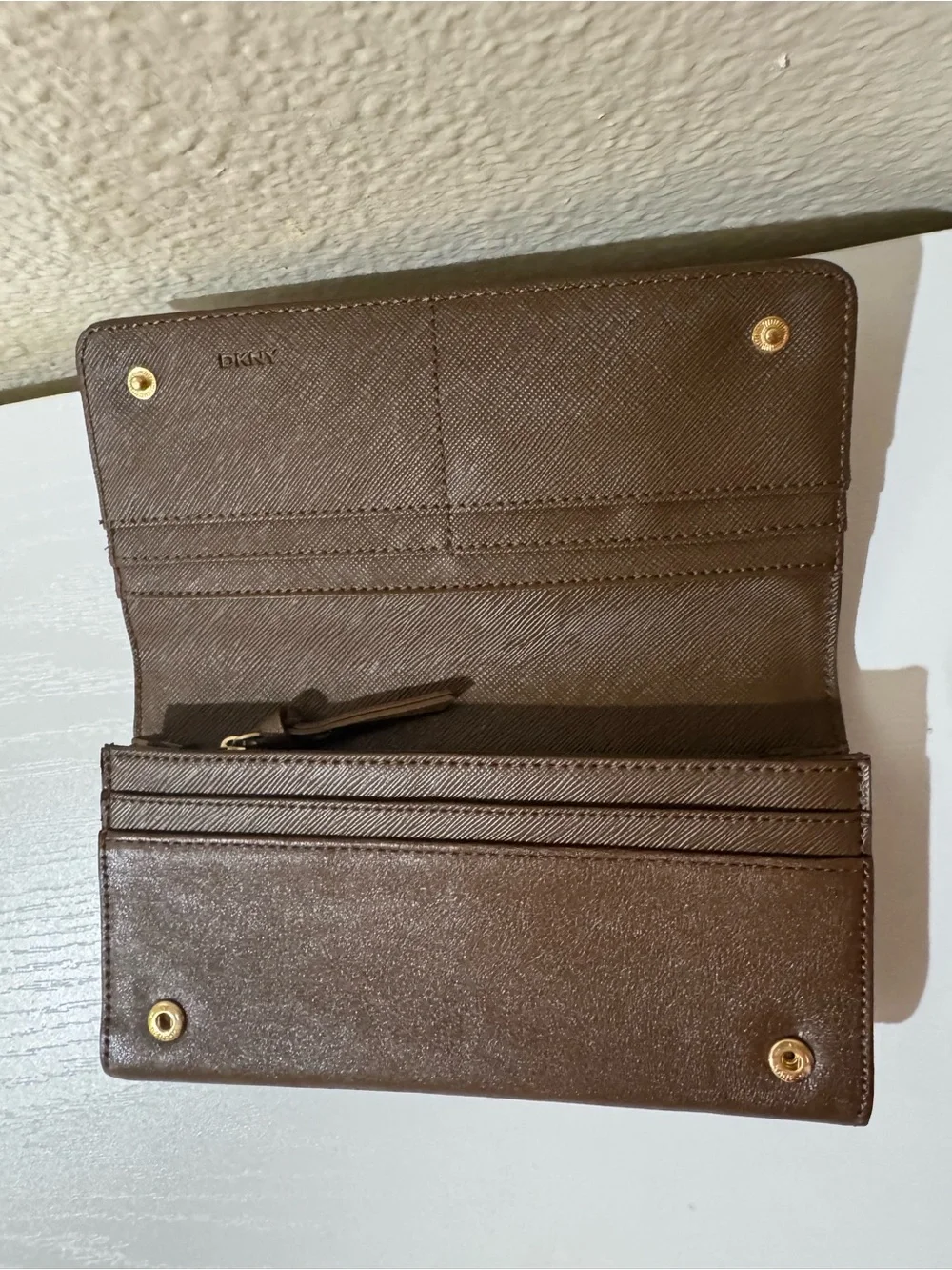 DKNY Brown Leather Wallet with Gold Logo Plaque